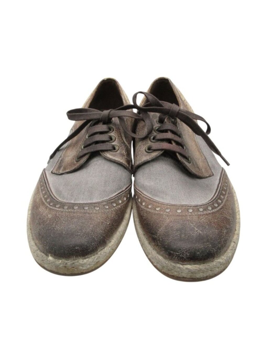 Dolce & Gabbana Dress Shoes Vintage Wash Leather Denim Espadrilles Lace-up